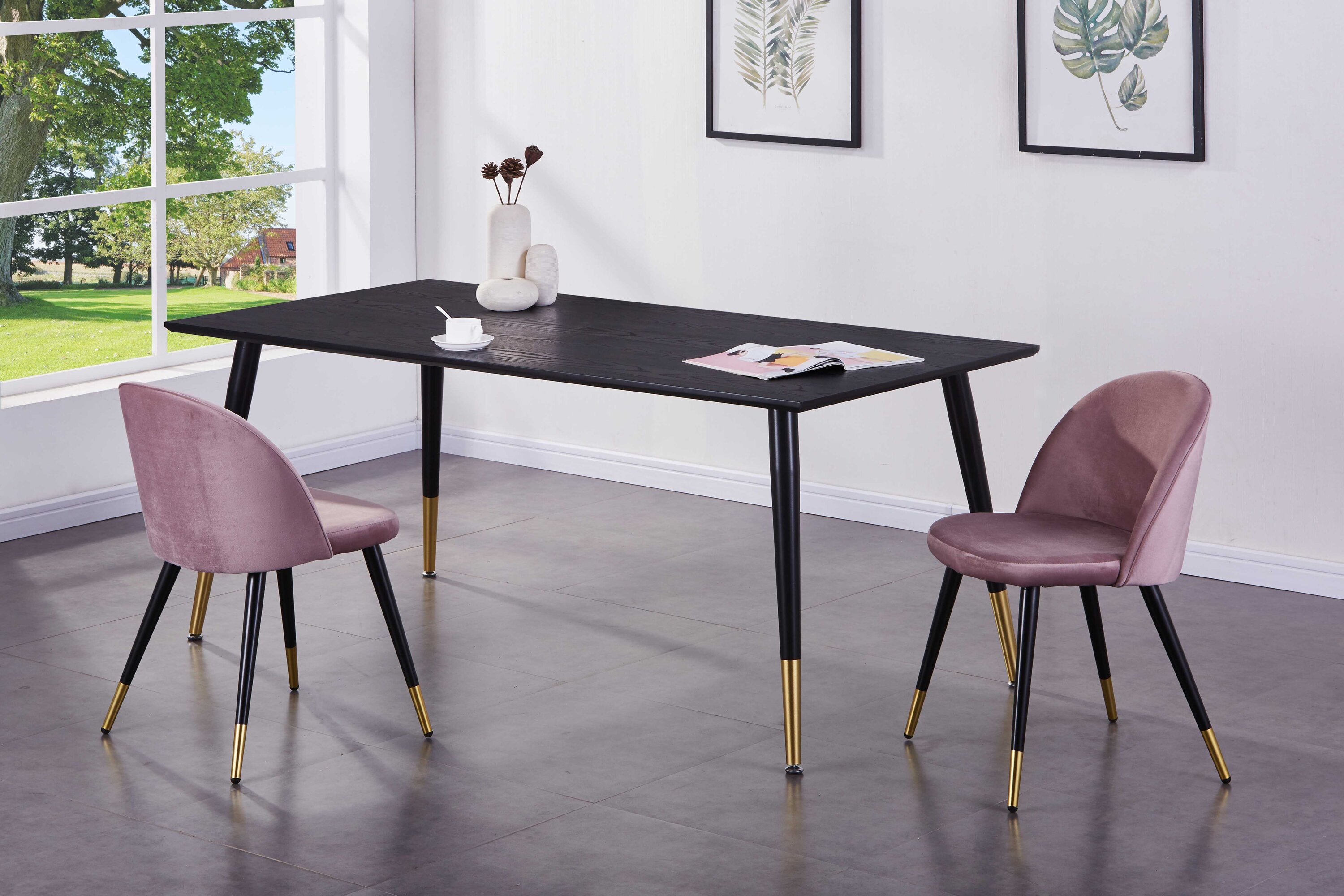 18102-188__2 Dipp Tisch Rechteckiger Esstisch Schwarz,Gold 180 x 90 MDF,Stahl,Furnier