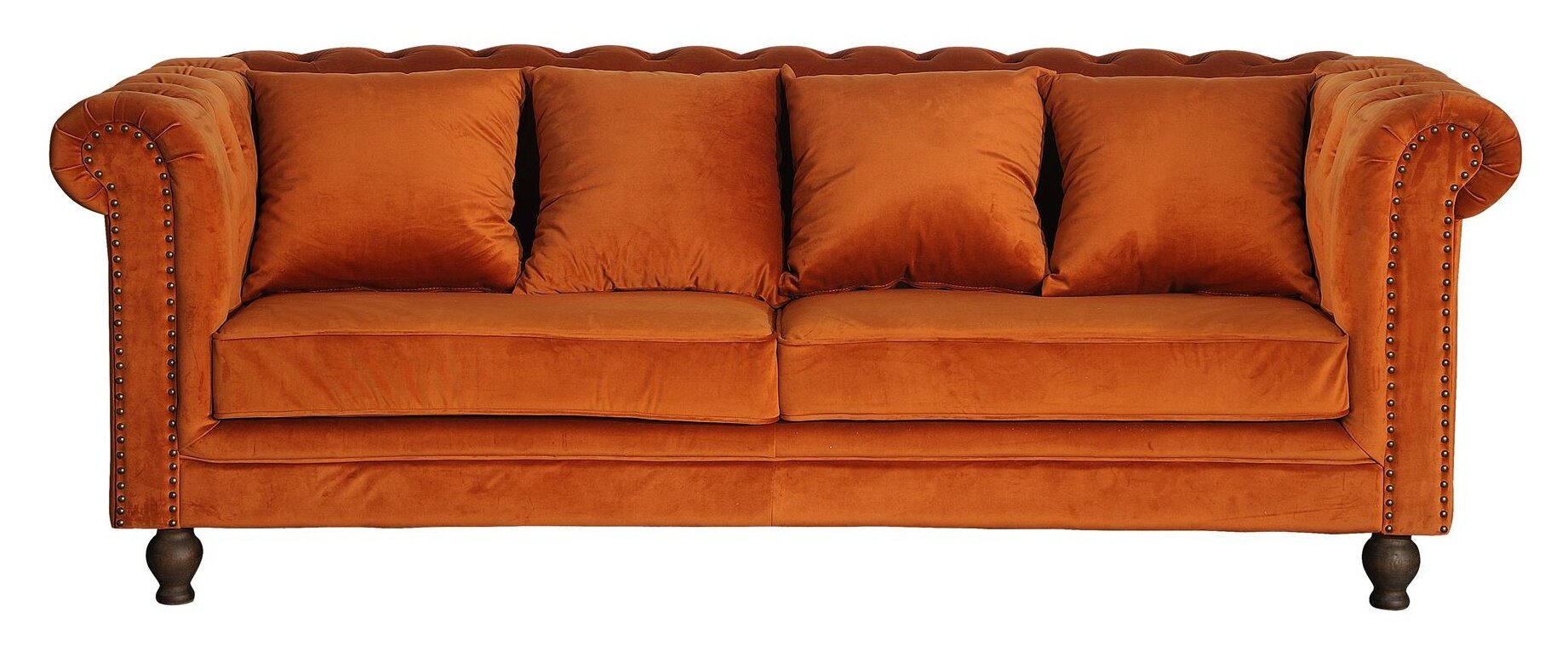 19936-866_1 Samt 3 Sitzer Sofa 3 Sitzer Sofa Natur,Rostorange 88 x 80 x 217 Faser,Kiefer,Polyester-Samt,Stahl