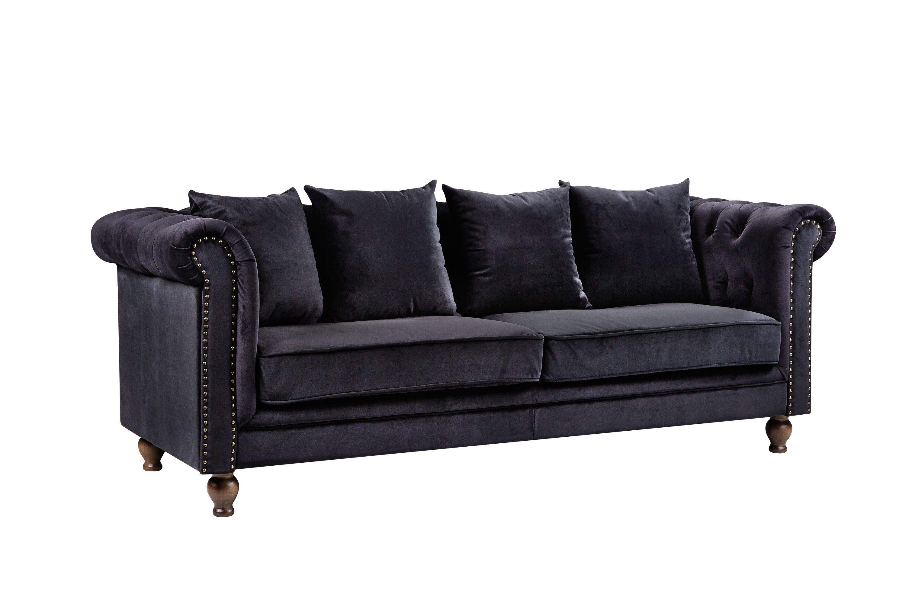 19936-888_2 Samt 3 Sitzer Sofa 3 Sitzer Sofa Schwarz,Natur 88 x 80 x 217 Faser,Kiefer,Polyester-Samt,Stahl