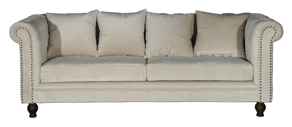 19936-980__2 Samt 3 Sitzer Sofa 3 Sitzer Sofa Beige,Natur 88 x 80 x 217 Faser,Kiefer,Polyester-Samt,Stahl