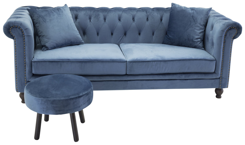 19936-987__3 Samt 3 Sitzer Sofa 3 Sitzer Sofa Blau,Natur 88 x 80 x 217 Faser,Kiefer,Polyester Samt,Stahl