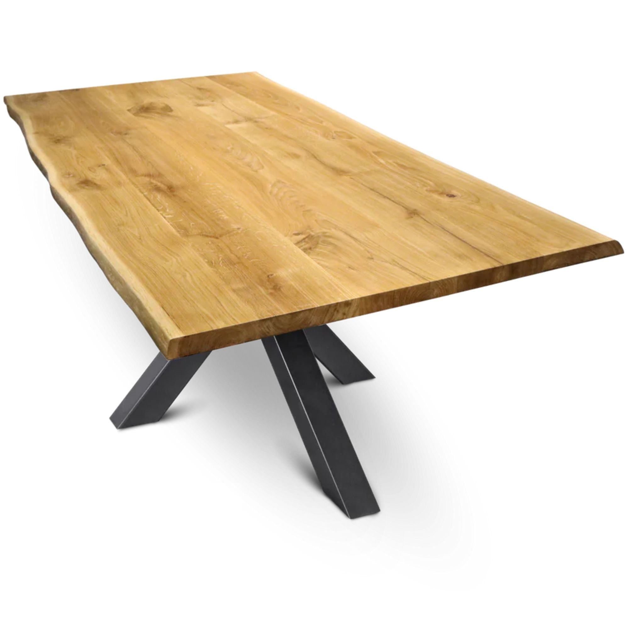 kalb Massivholztisch Eiche, wählbare Größen 180x85 cm – 300x100 cm, natürliche oder gerade Baumkante, geölt, 4 cm massive Tischplatte, robust & belastbar, zeitloses Design, Holztisch für Esszimmer, Büro & Konferenzraum