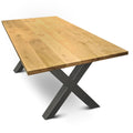 280x100cm-ohne-BK-mit-Hora-X-Bild-1 kalb | Esstisch aus massiver Eiche, 4 cm stark – 180x85 bis 300x100 cm, konfigurierbar mit natürlicher Baumkante oder gerader Kante & 4 verschiedenen wählbaren Gestellen Gerade Kante 280x100cm Hora X