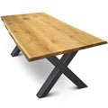 300x100cm-mit-bk-Hora-X-Bild-1 kalb | Esstisch aus massiver Eiche, 4 cm stark – 180x85 bis 300x100 cm, konfigurierbar mit natürlicher Baumkante oder gerader Kante & 4 verschiedenen wählbaren Gestellen Baumkante 300x100cm Hora X