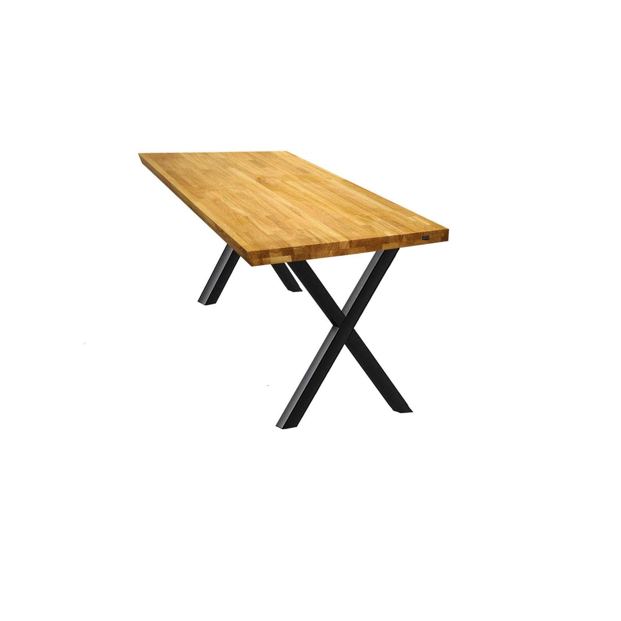 Tisch mit Tischplatte 160 x 80 cm ohne Baumkante aus massiver Eiche mit Aufdopplung am Rand - verschiedene Tischbeine zur Auswahl