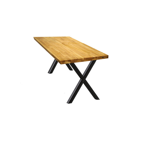 Tisch mit Tischplatte 160 x 80 cm ohne Baumkante aus massiver Eiche mit Aufdopplung am Rand - verschiedene Tischbeine zur Auswahl