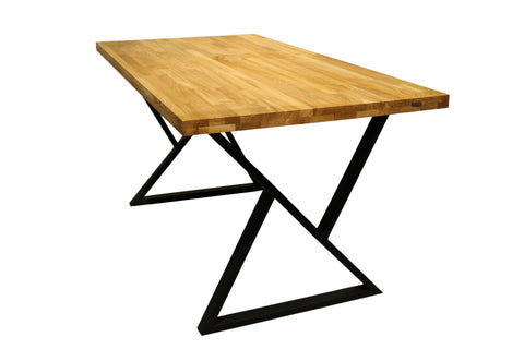 Tisch mit Tischplatte 160 x 80 cm ohne Baumkante aus massiver Eiche mit Aufdopplung am Rand - verschiedene Tischbeine zur Auswahl