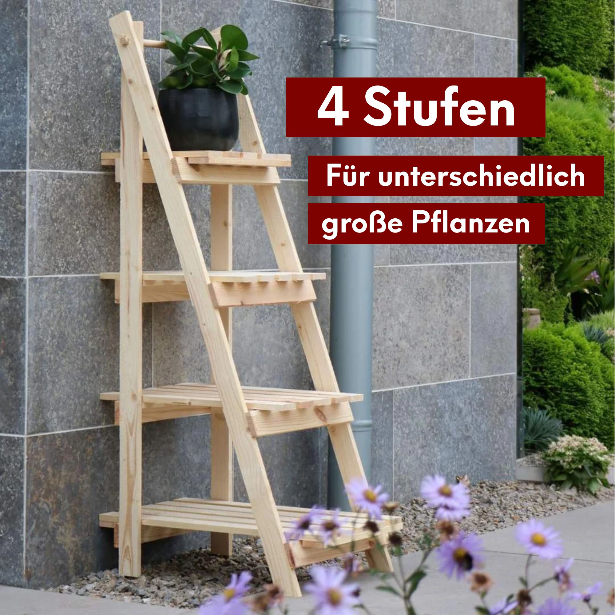 kalb Pflanzleiter Holz, 52,5 x 109 x 35 cm, klappbar & wetterfest, dekorative Blumentreppe, Pflanzenregal für Garten, Balkon & Terrasse, Naturholz