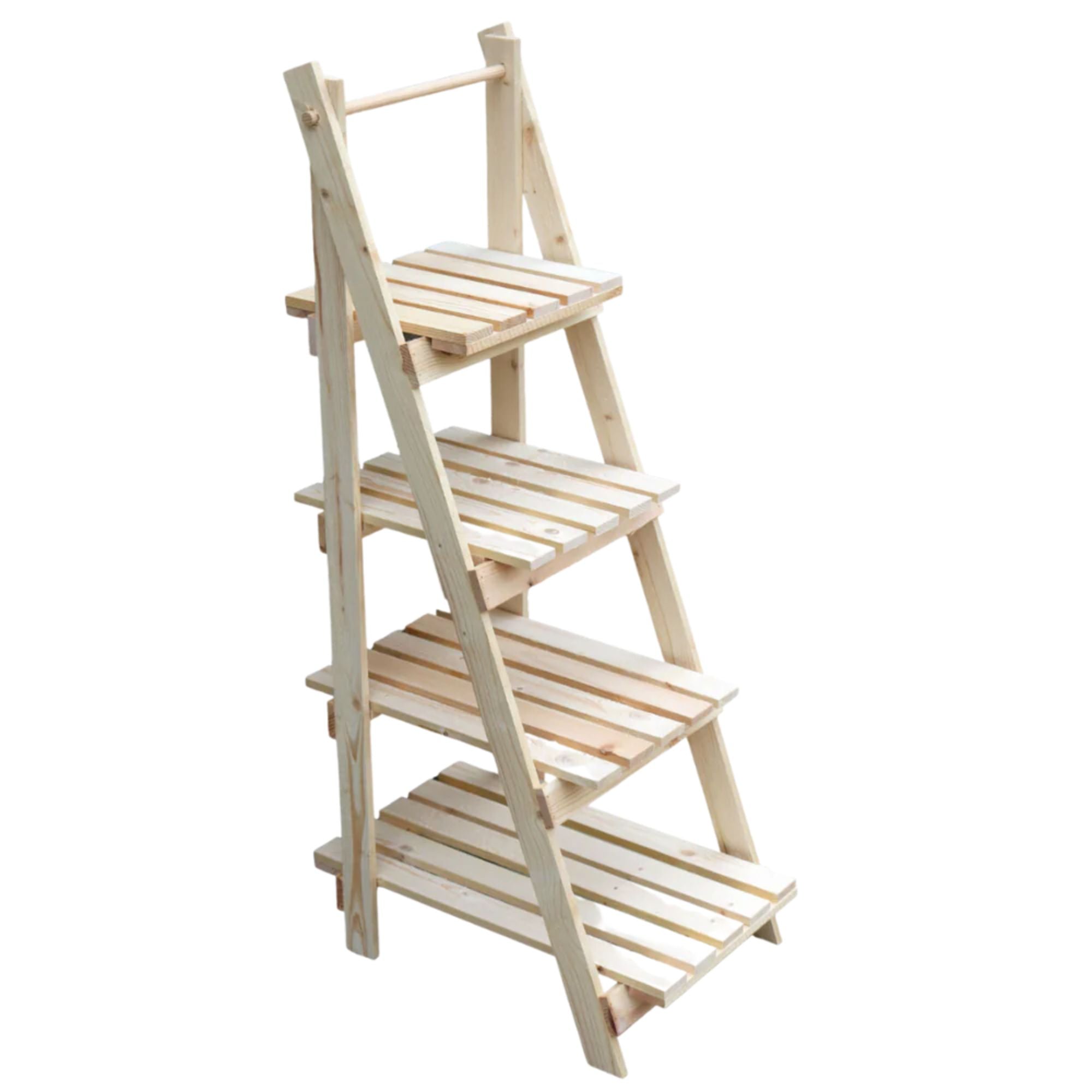 4StufenmitPlatz-Bild-1 Pflanzleiter Holz, 52,5 x 109 x 35 cm, klappbar & wetterfest, dekorative Blumentreppe, Pflanzenregal für Garten, Balkon & Terrasse, Naturholz