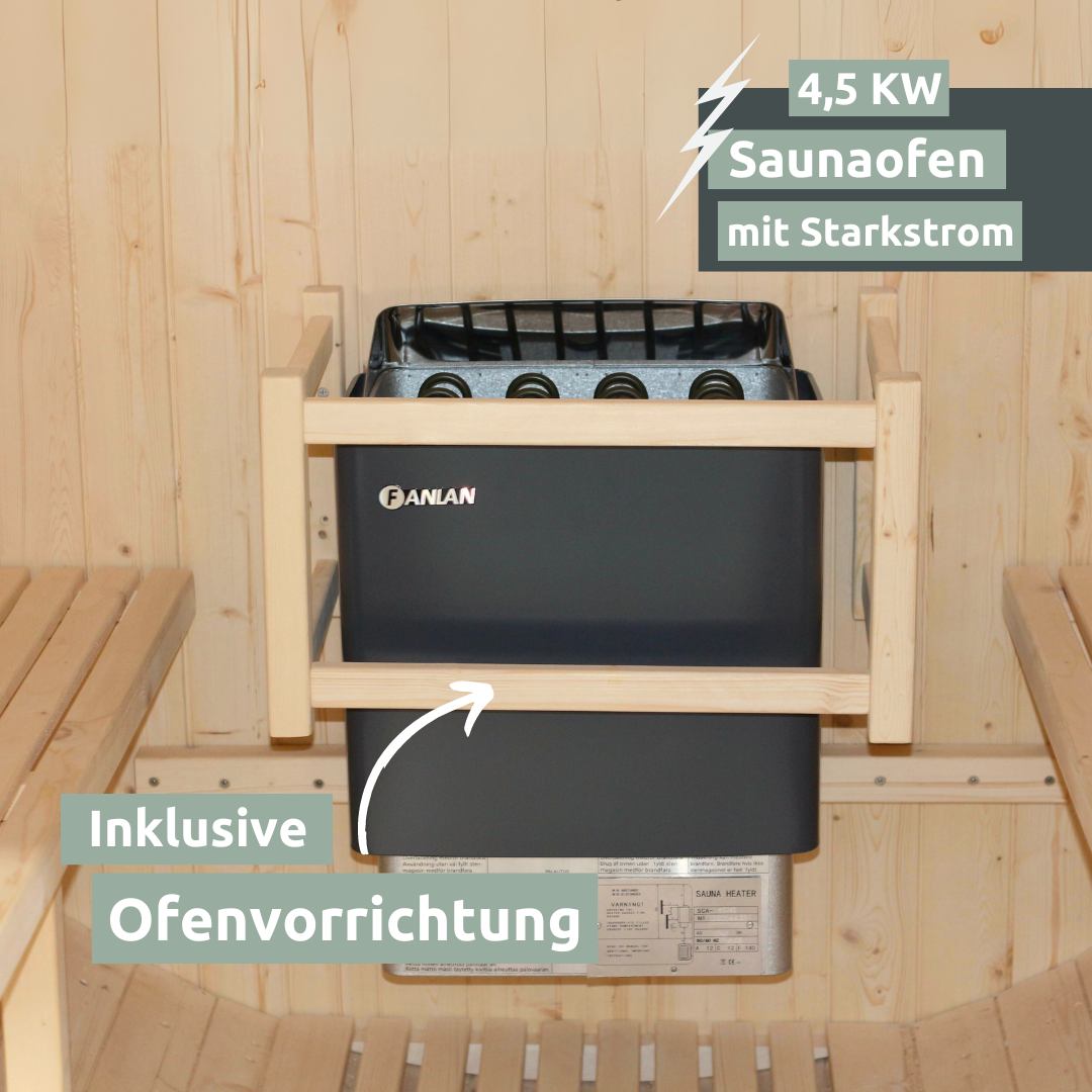 Fasssauna Pini wood Outdoor Sauna inkl. OfenL - 4 Personen / mit Montage