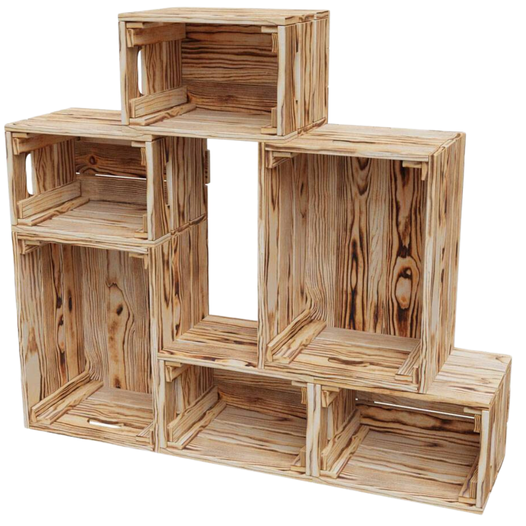 6 tlg. Set Holzkiste | Weinkiste zum Dekorieren von holz4home®Geflammt