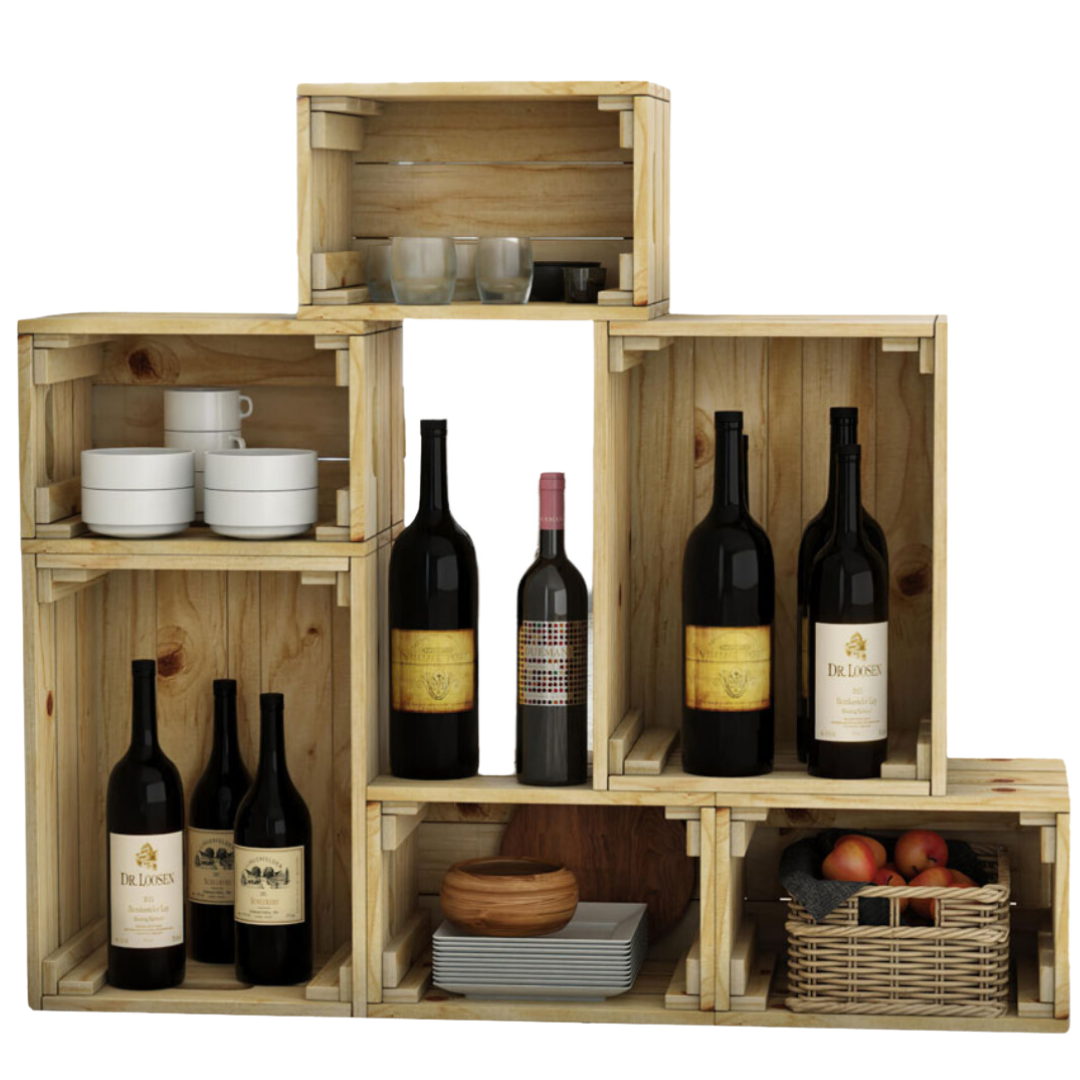 6 tlg. Set Holzkiste | Weinkiste zum Dekorieren von holz4home®Geflammt