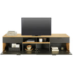 kalb TV Wohnwand Set mit Lowboard und beleuchtetem Wandregal in Eiche Graphit, Made in Germany