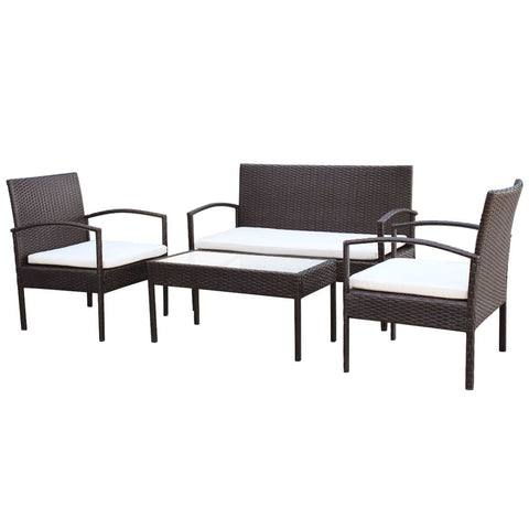 4-tlg. Garten-Lounge-Set mit Auflagen Poly Rattan Braun