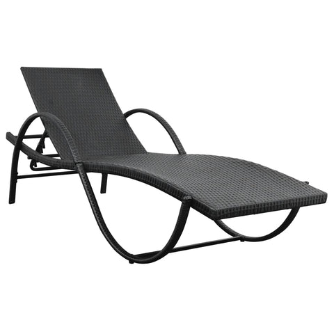 Sonnenliege mit Auflage Poly Rattan Schwarz