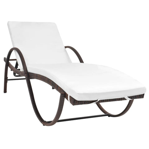 Sonnenliege mit Auflage & Tisch Poly Rattan Braun