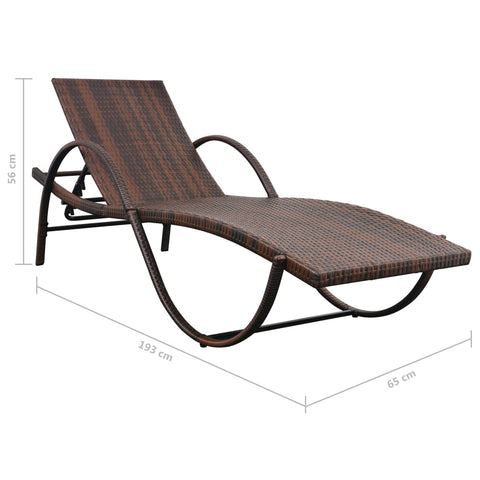 Sonnenliege mit Auflage & Tisch Poly Rattan Braun