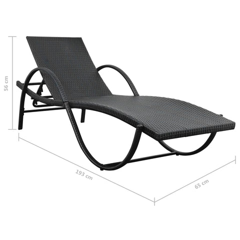 Sonnenliege mit Auflage & Tisch Poly Rattan Schwarz