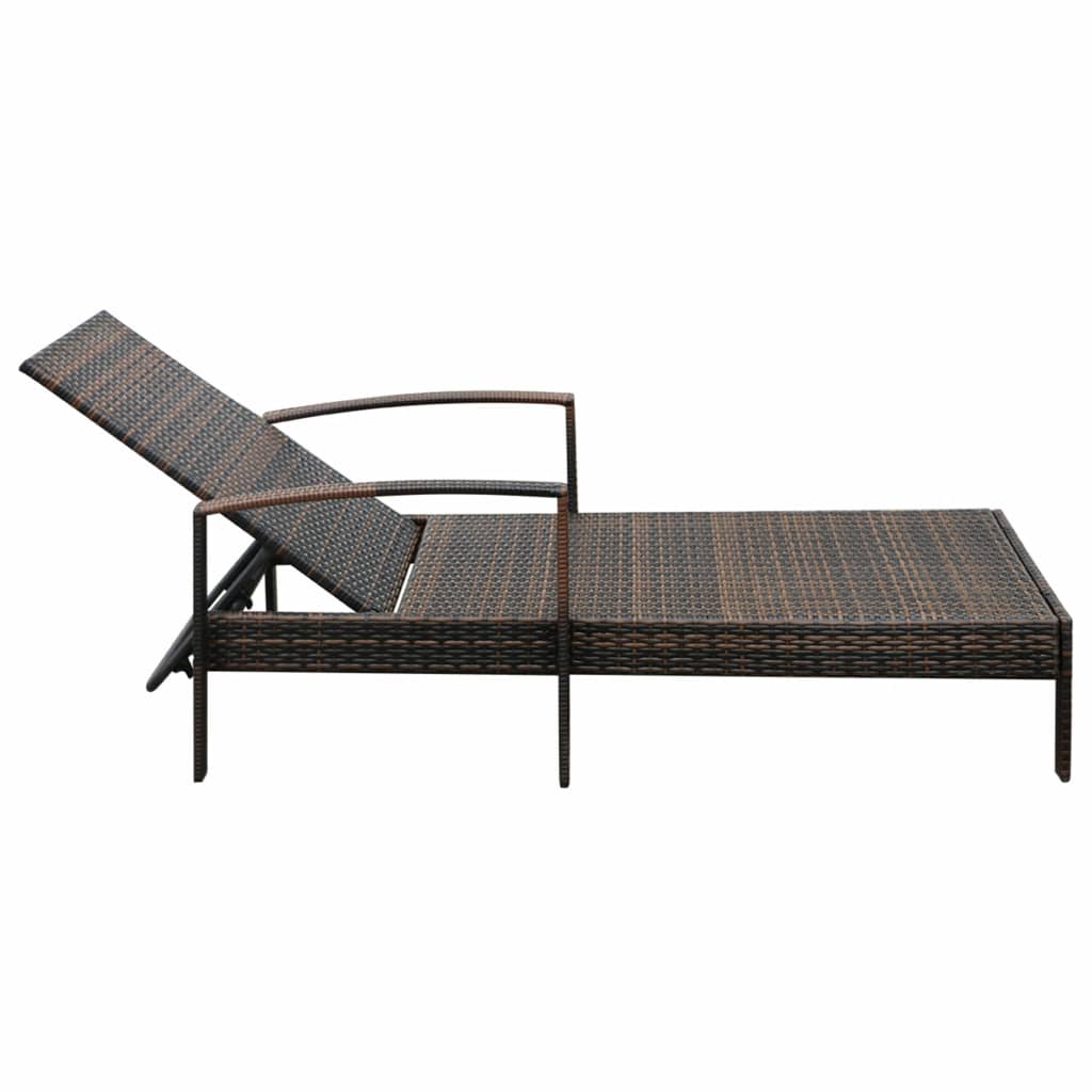 Sonnenliege mit Auflage Poly Rattan Braun