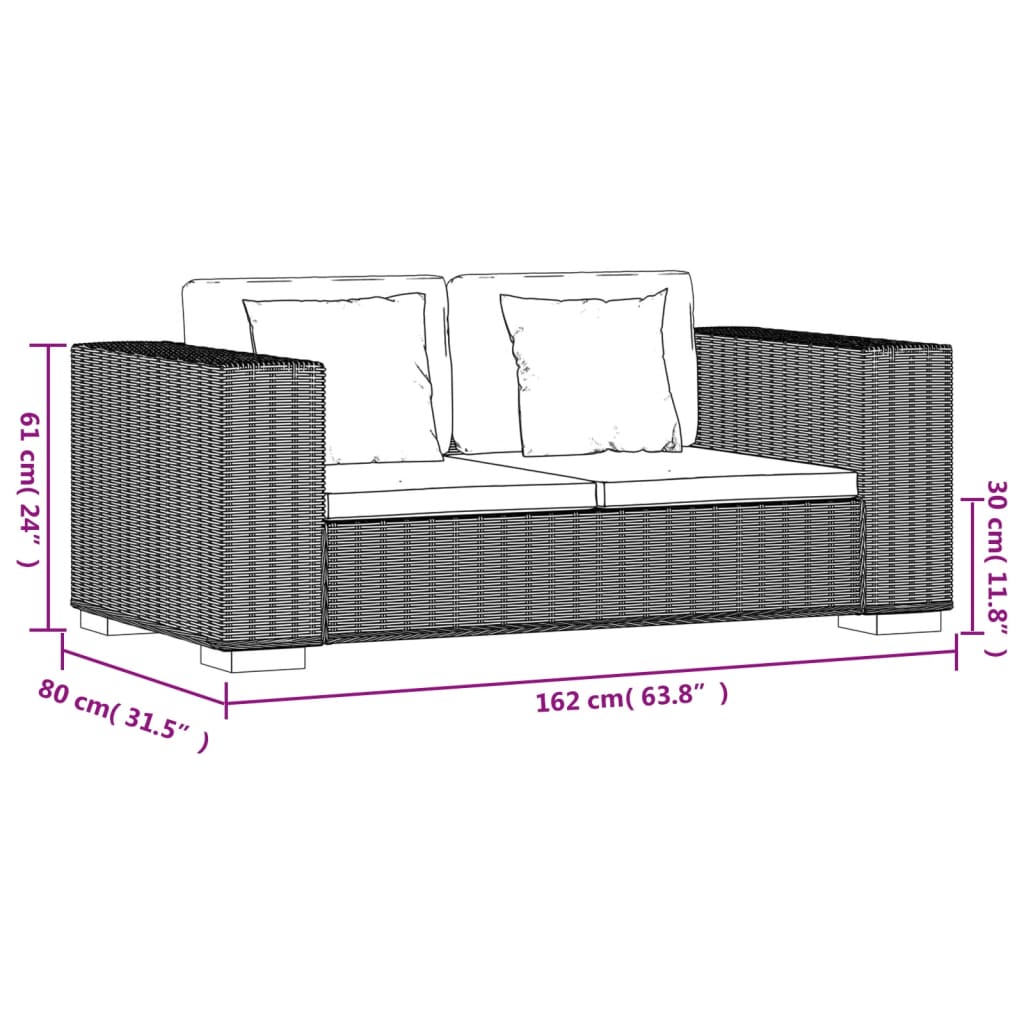 2-Sitzer Sofa Echtes Rattan