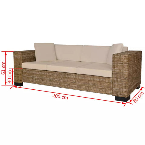 3-Sitzer Sofa Echtes Rattan