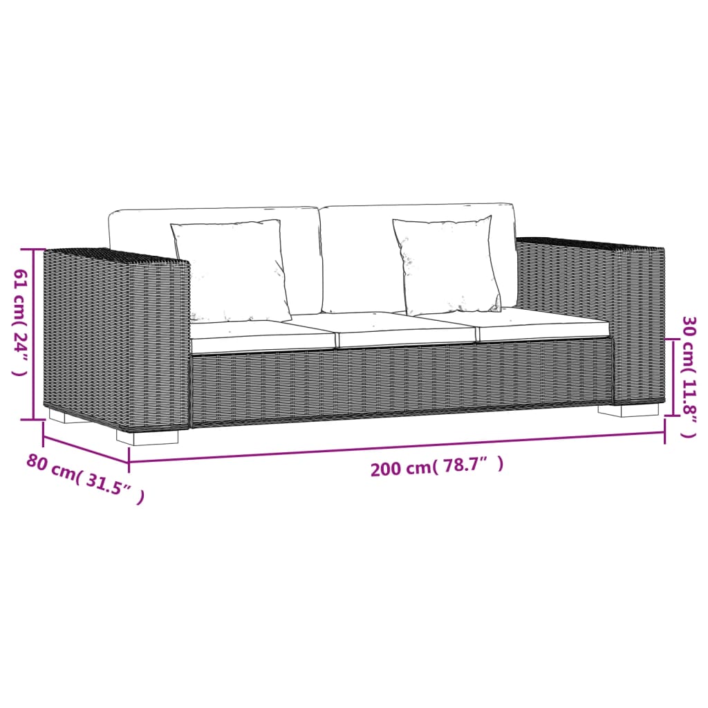 3-Sitzer Sofa Echtes Rattan