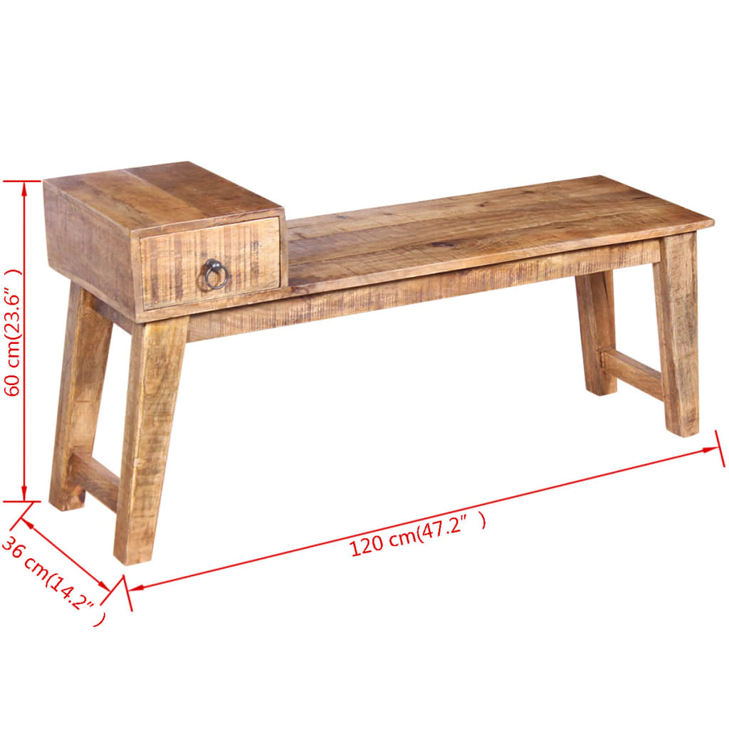 Sitzbank mit Schublade Massivholz Mango 120x36x60 cm