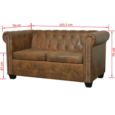 Chesterfield-Sofa 2-Sitzer Kunstleder Braun