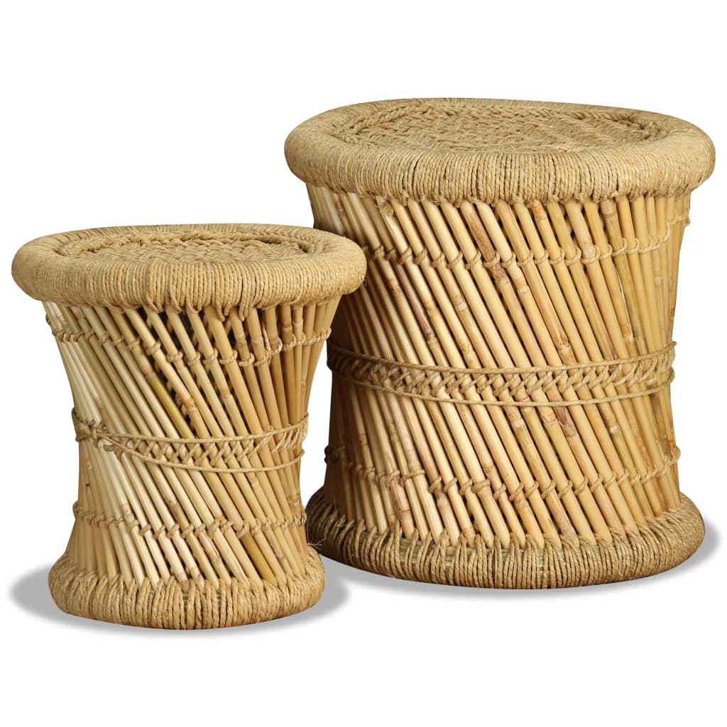 Hocker 2 Stk. Bambus und Jute