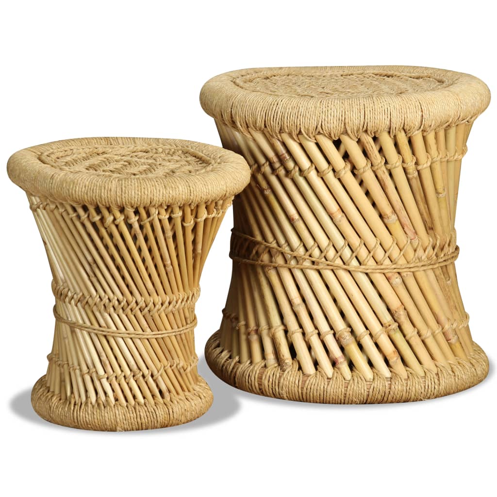 Hocker 2 Stk. Bambus und Jute