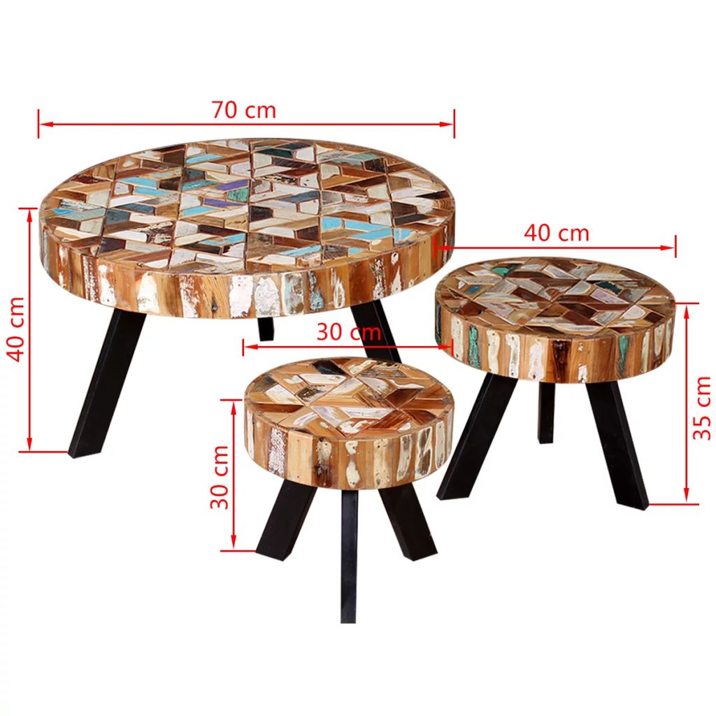 3-tlg. Couchtisch-Set Altholz Massiv