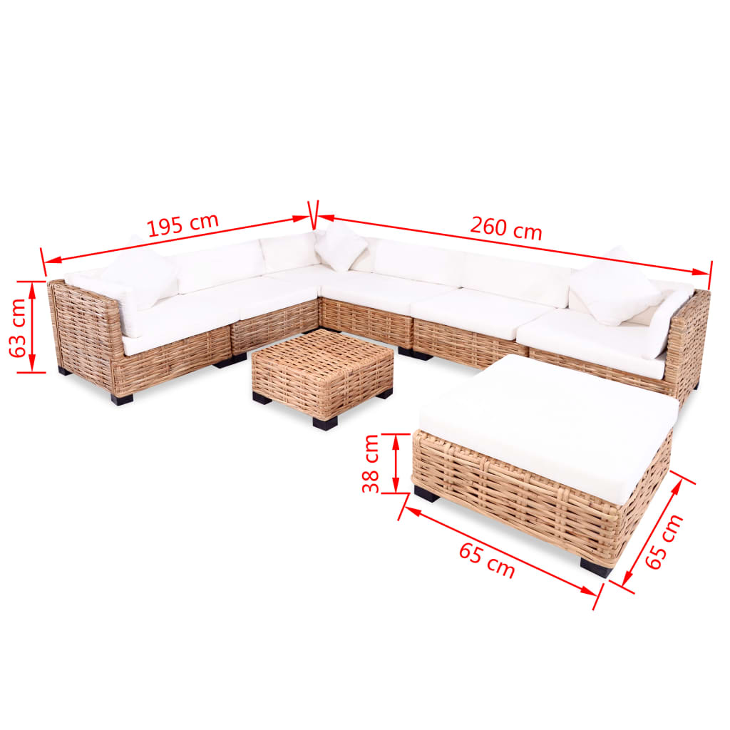 Sofagarnitur 27-tlg. Natürliches Rattan