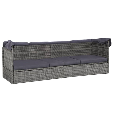 Gartenbett mit Baldachin Grau 205×62 cm Poly Rattan