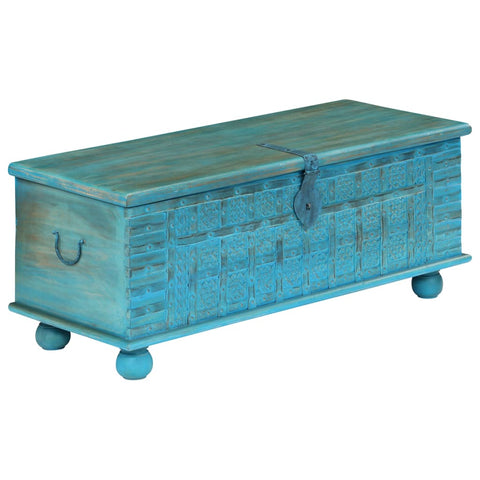 Aufbewahrungstruhe Massivholz Mango Blau 100x40x41 cm