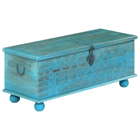 Aufbewahrungstruhe Massivholz Mango Blau 100x40x41 cm