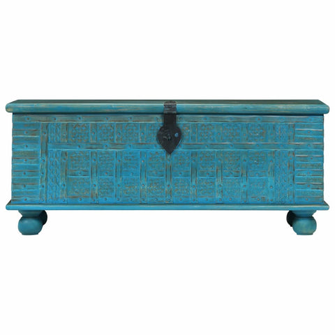 Aufbewahrungstruhe Massivholz Mango Blau 100x40x41 cm