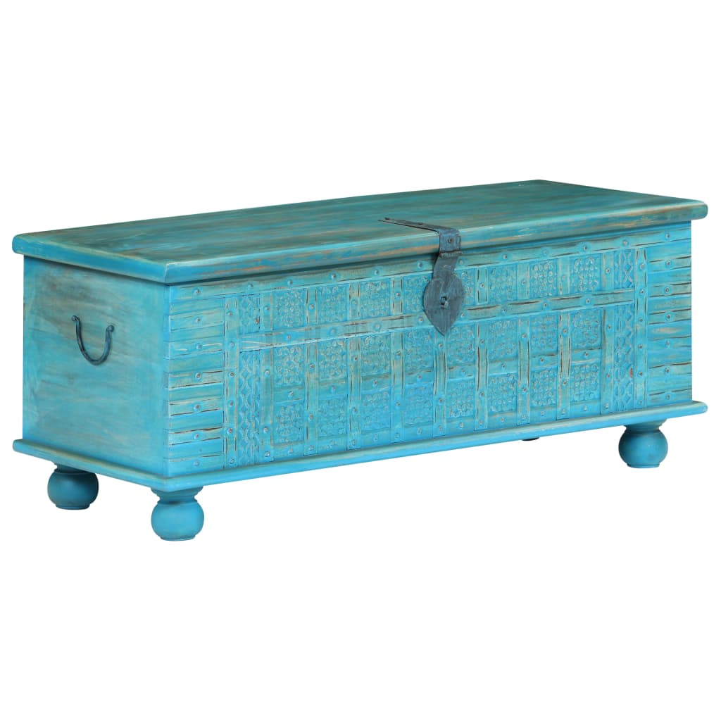 Aufbewahrungstruhe Massivholz Mango Blau 100x40x41 cm