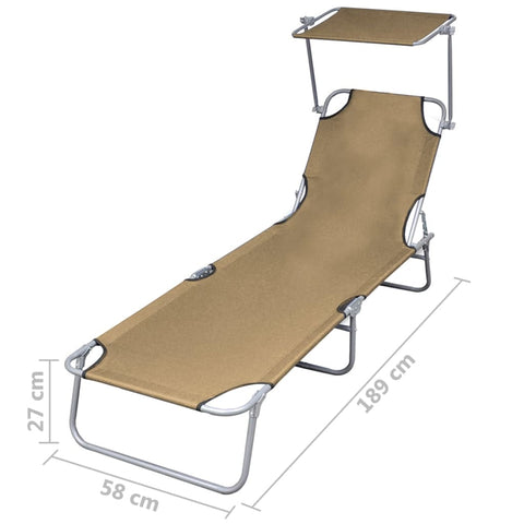 Sonnenliege Klappbar mit Sonnenschutz Stahl Taupe