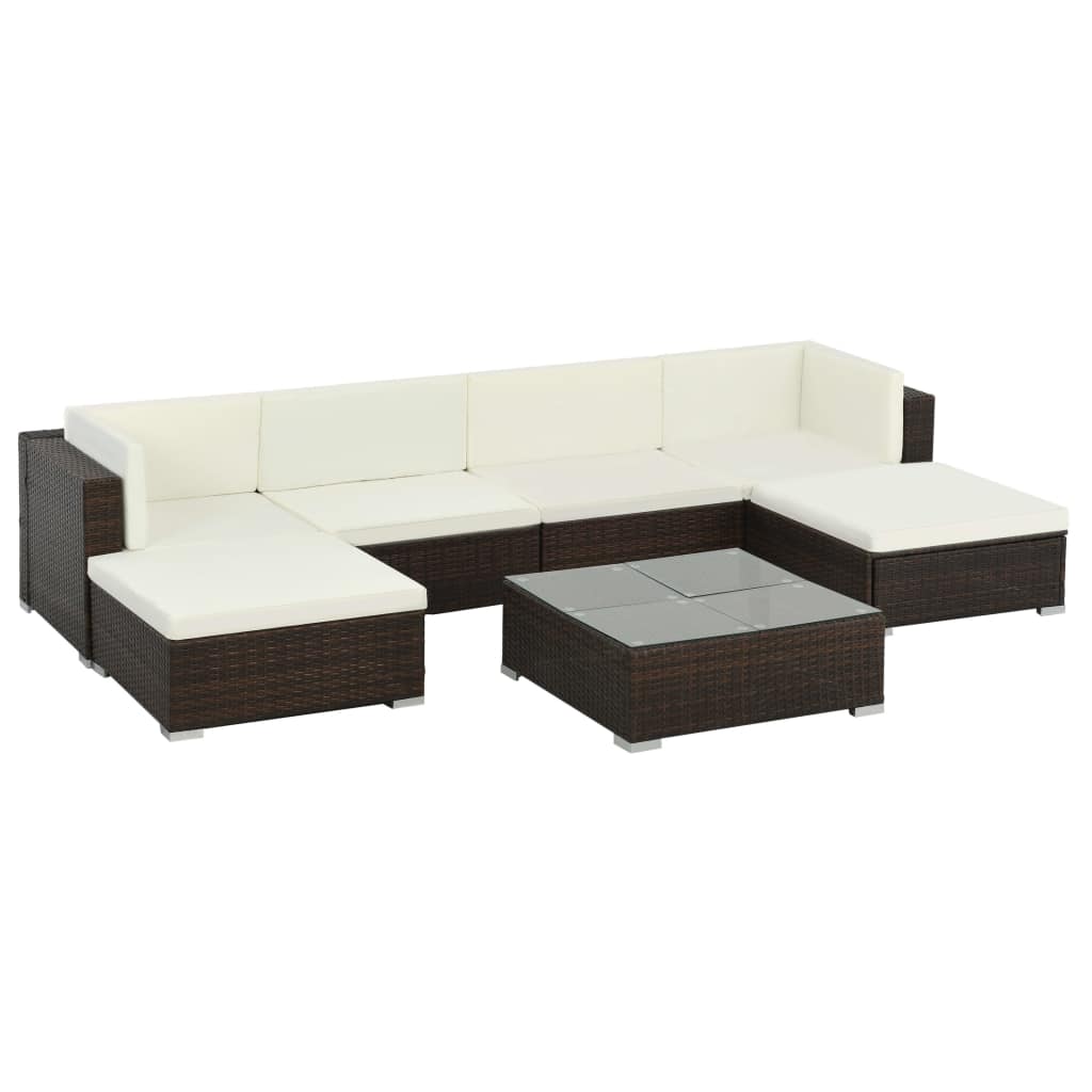 7-tlg. Garten-Lounge-Set mit Auflagen Poly Rattan Braun