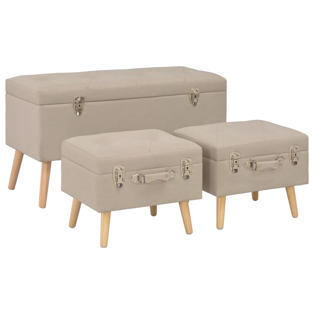 Hocker mit Stauraum 3 Stk. Beige Stoff