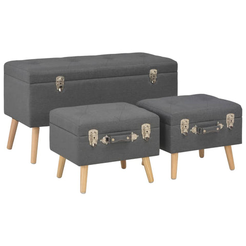 Hocker mit Stauraum 3 Stk. Dunkelgrau Stoff