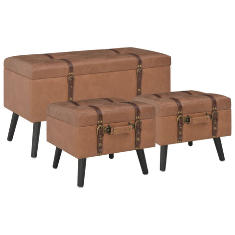 Hocker mit Stauraum 3 Stk. Braun Kunstleder