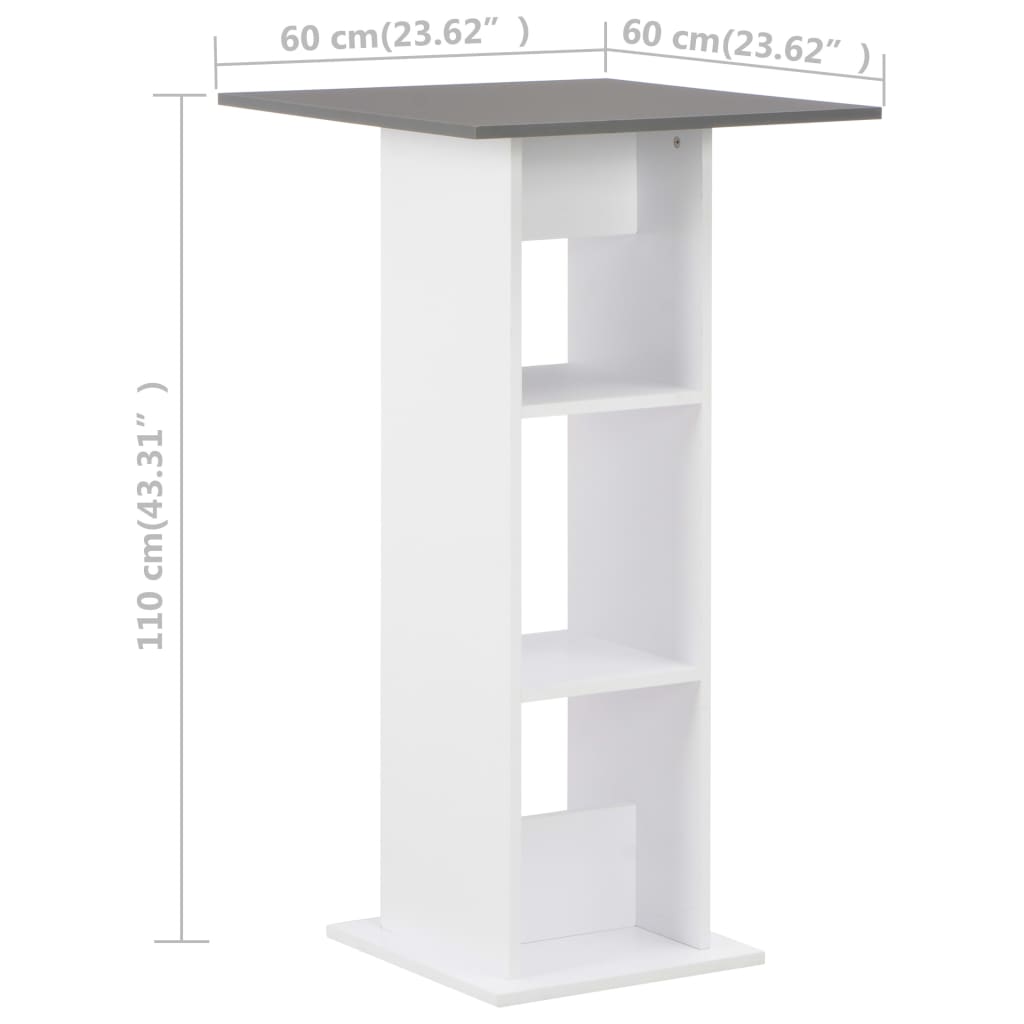 Bartisch Weiß und Anthrazitgrau 60x60x110 cm