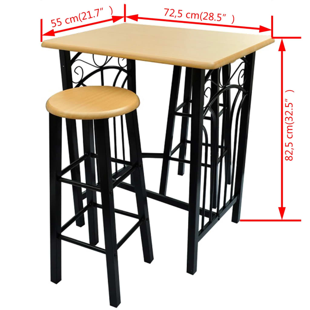 Früchstücksbar Hellbraunes Holz Schwarzer Stahl