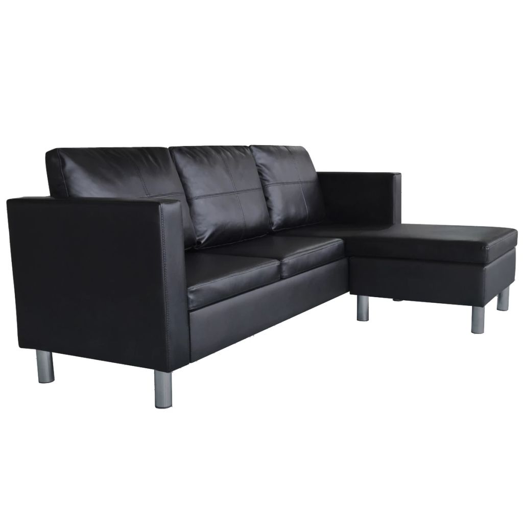 L-förmiges Sofa 3-Sitzer Kunstleder Schwarz