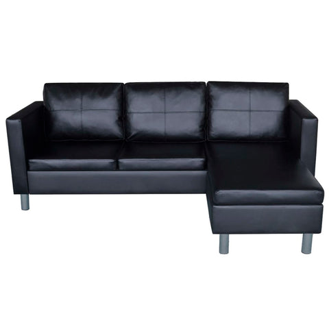 L-förmiges Sofa 3-Sitzer Kunstleder Schwarz