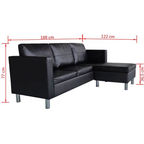 L-förmiges Sofa 3-Sitzer Kunstleder Schwarz