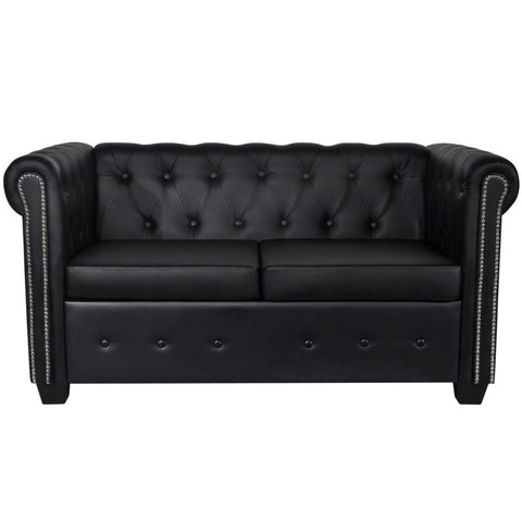 Chesterfield-Sofa 2-Sitzer Kunstleder Schwarz