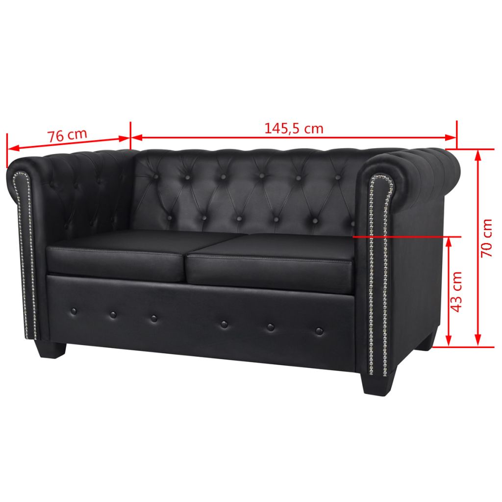 Chesterfield-Sofa 2-Sitzer Kunstleder Schwarz