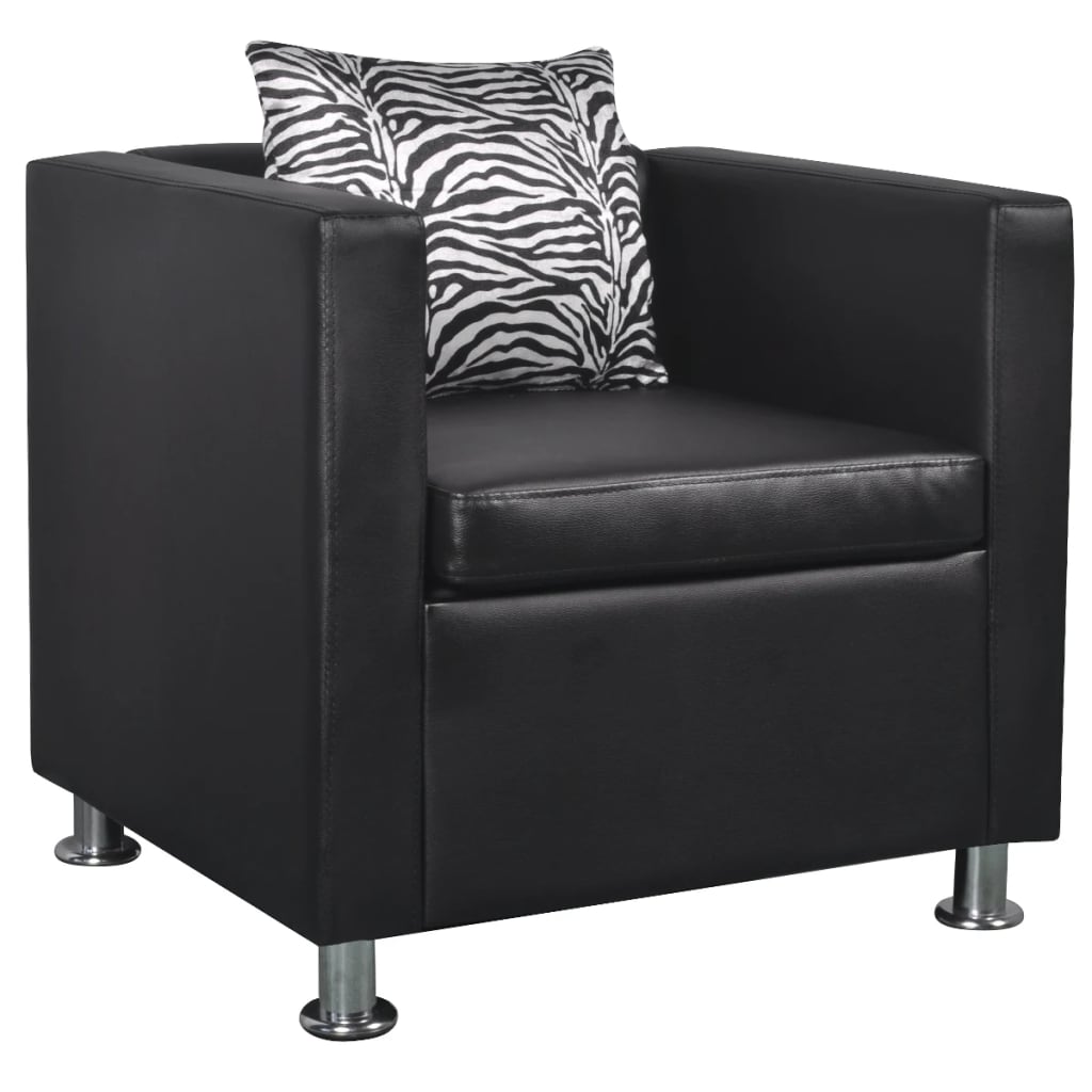 Sofa-Set Kunstleder 3-Sitzer + 2-Sitzer + Sessel Schwarz